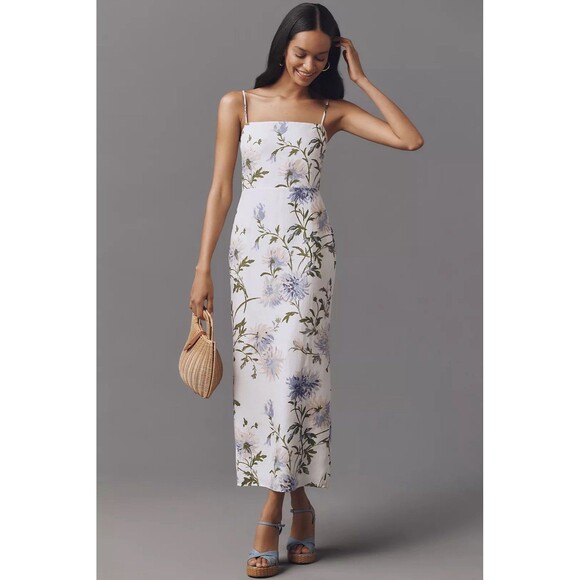 Reformation White Floral Maxi Dress with Blue and Green Print - Picture 6 of 16